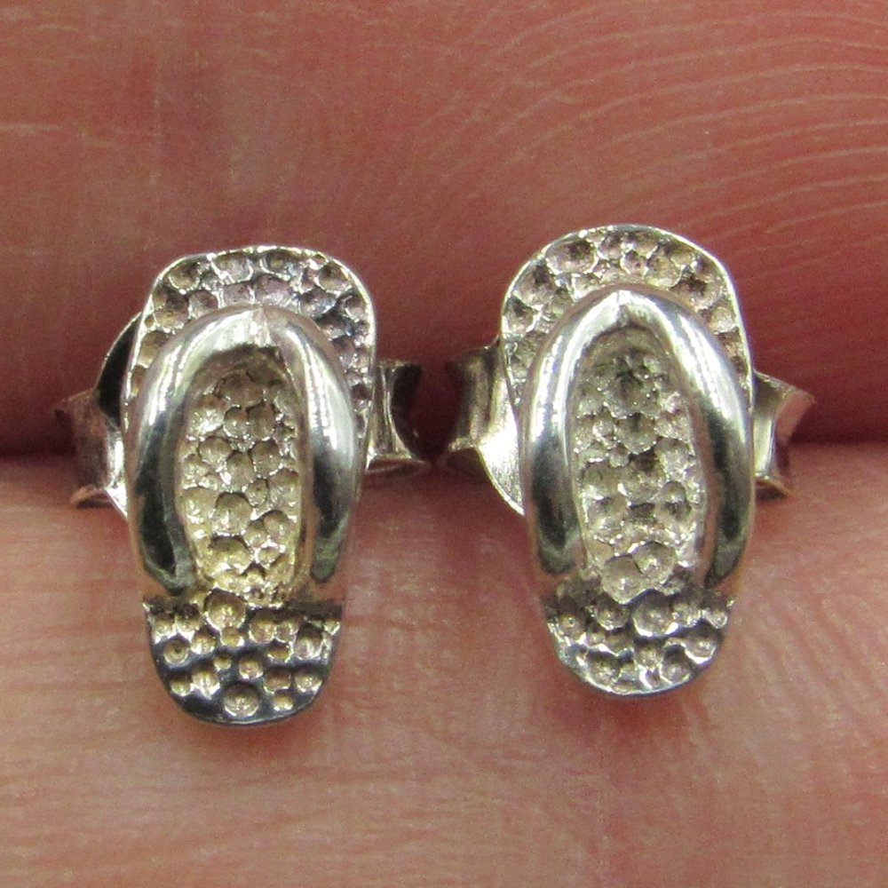 Sterling Silver Rustic Tiny Sandal Stud Earrings - image 1